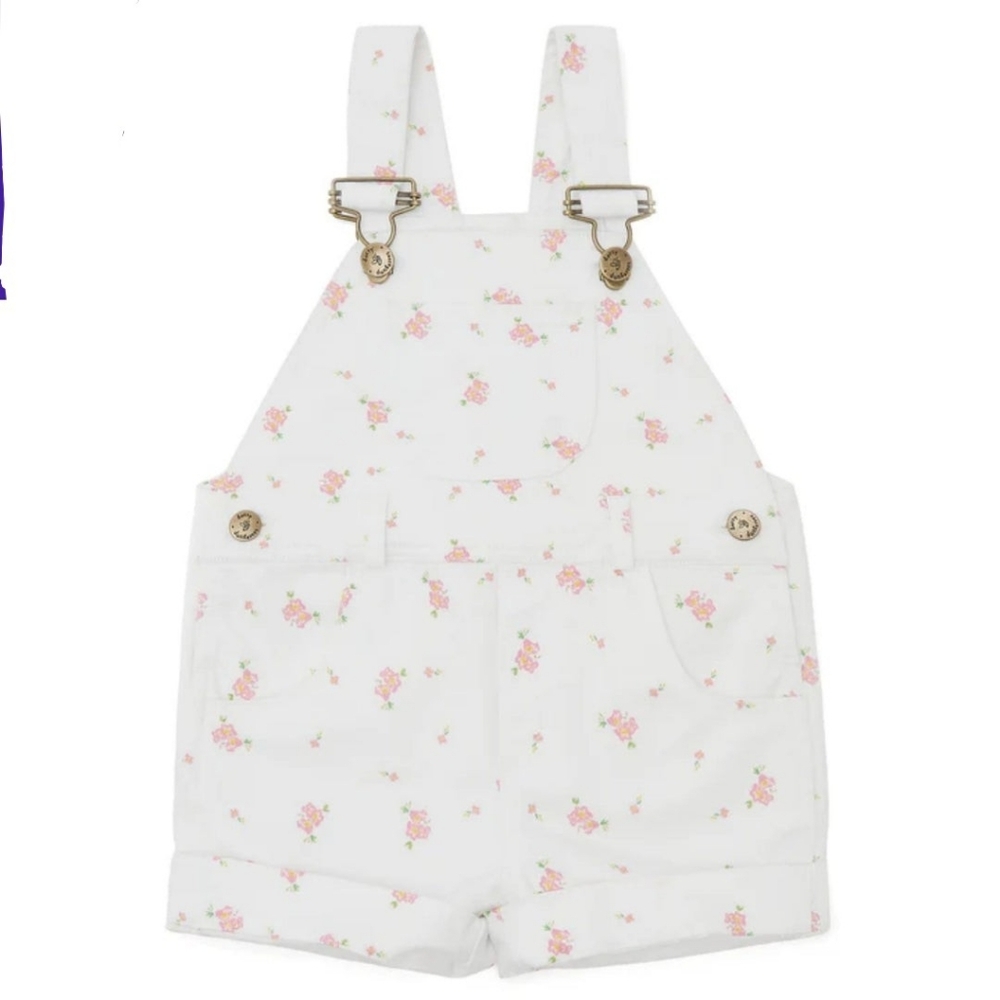 Dotty Dungarees Floral White 6-7y